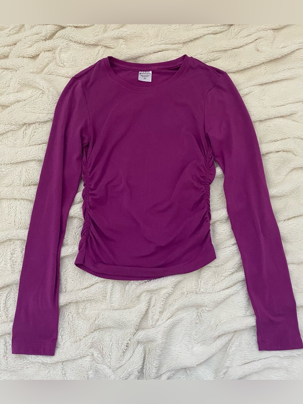 Athleta With Ease Cinch Top magenta berry long-sleeve Sz XXS - Picture 2 of 7